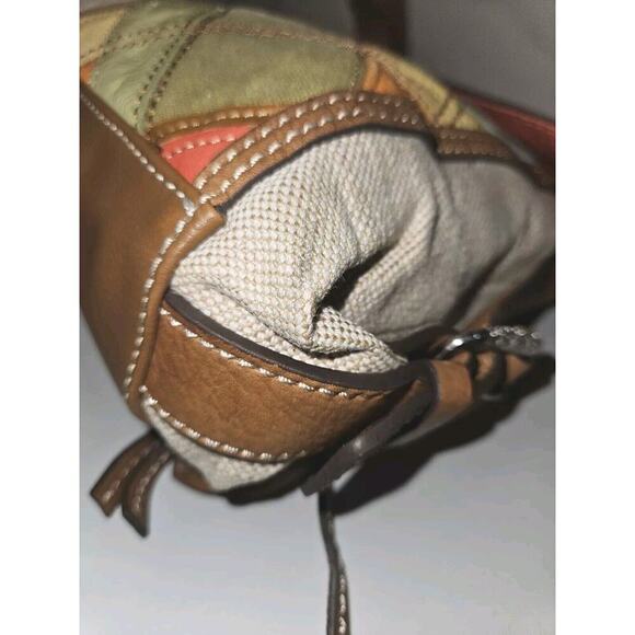 Fossil Patchwork Handbag Bag Leather Canvas Multicolor 10.5x10 - Picture 7 of 13
